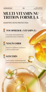 Infographic of KORMESIC skincare formula featuring Vitamin E, Niacinamide and Glycerin.