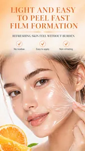 Refreshing Vitamin C exfoliating peel-off lotion showing fast film formation on face