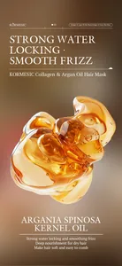 Detailed macro view of golden argan oil texture for KORMESIC collagen hair mask