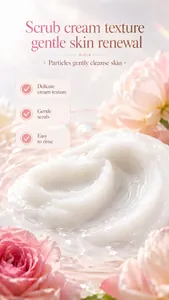 Close-up macro detail of white scrub cream texture with gentle exfoliating particles