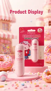KORMESIC kids lip balm sprinkles donut moisturizer displayed with pink desserts