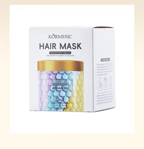 Detailed view of KORMESIC 3-in-1 argan oil hair mask packaging and instructions