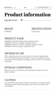 Detailed product info and usage guide for KORMESIC Golden and Collagen Capsule Cream