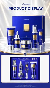 KORMESIC anti-aging retinol skincare set featuring cleanser, serum, and cream details