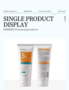 Detail view of KORMESIC 5% benzoyl peroxide acne professional care cleanser tube.