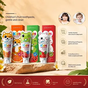 Pasta de Dientes para Niños KORMESIC con Flúor Anticaries Sabor Fruta Naranja Sandía Fresa Cuidado Oral Limpieza Suave Diseño Dibujos
