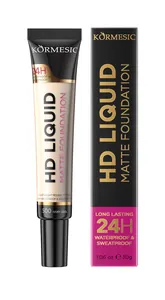Close-up of KORMESIC HD Liquid Matte Foundation tube and box in shade 500 Ivory Cool