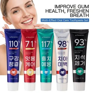 Set de 5 dentífricos KORMESIC multiefecto para limpieza profunda y salud de las encías.