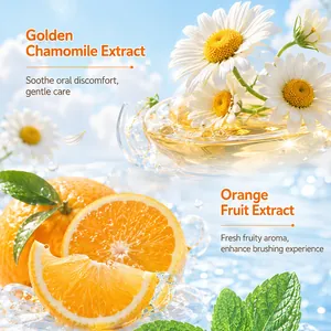 Ingredientes naturales dentífrico frutas niños con extractos de naranja y manzanilla dorada