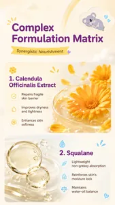 Infographic of KORMESIC kids lotion showing Calendula and Squalane ingredients.