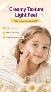 Soft creamy moisturizing face lotion for kids showing mild hydration and smooth texture