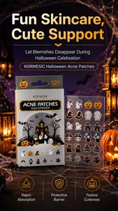 Λεπτομερής όψη επιθεμάτων ακμής KORMESIC Halloween με σχέδια κολοκύθας και φαντασμάτων