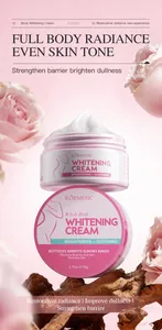 Vue détaillée du pot de crème blanchissante KORMESIC avec roses roses et bois