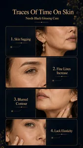 Black ginseng serum detail showing anti-aging benefits for sagging skin and fine lines.