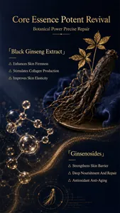 Detailed shot of black ginseng essence extract for skin revival and potent anti-aging