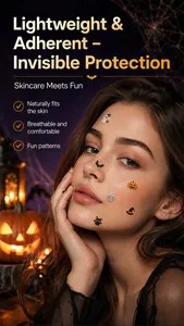 Μοντέλο με επιθέματα ακμής Halloween με πολύχρωμα σχέδια φαντάσματα και κολοκύθες.