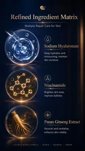 Detaillierte Inhaltsstoffmatrix für schwarzes Schneckenserum mit Niacinamid und Ginseng