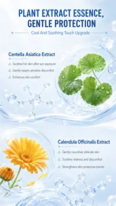 Vue détaillée montrant les extraits de Centella Asiatica et de Calendula pour la peau.
