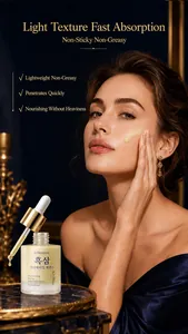 Model applying KORMESIC black ginseng anti-wrinkle serum showing light liquid texture