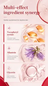 Detailansicht der Inhaltsstoffe Tocopherylacetat, Allantoin und Glycerin für Gesichtscreme.
