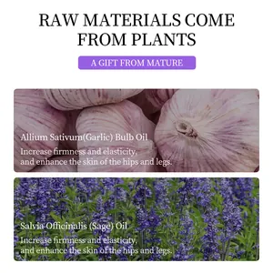 Detail of garlic and sage essential oils for enhancing skin firmness and elasticity.
