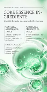 Detailed professional view of ingredients for KORMESIC salicylic acid acne skin pads