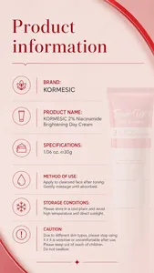 Vollständige Spezifikationen für KORMESIC 2% Niacinamid Brightening Day Cream.