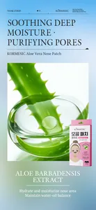 Vista dettagliata del cerotto nasale KORMESIC all'aloe con immagine di foglia di aloe