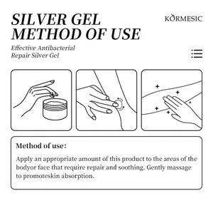 Englische Anleitung zur Anwendung von Silver Gel zur Hautreparatur und Beruhigung.