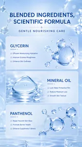 Detaillierte Liste der Inhaltsstoffe mit Glycerin, Mineralöl und Panthenol.