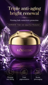 Detail of KORMESIC triple anti-aging face cream with luxury purple crystal design.