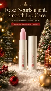 KORMESIC Soothing Rose Lip Balm from Christmas collection shown in a festive snowy scene
