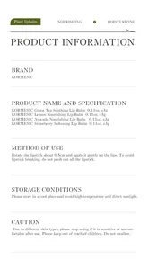 Detailed product information for KORMESIC nourishing and moisturizing plant lip balm