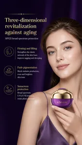 KORMESIC anti-aging face cream with SPF25, model holding purple and gold luxury jar