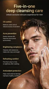 Professional detail shot of a male model using rich foam cleanser for deep facial skincare