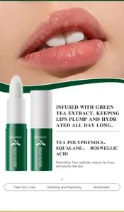 Detail of green tea extract lip balm for repairing dry lips and smoothing texture
