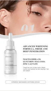 Close-up of KORMESIC Whitening Serum bottle with 10% Niacinamide and 1% Zinc