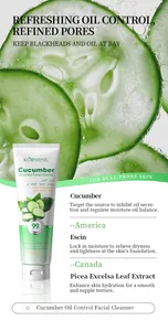Cucumber oil control facial cleanser detailing key ingredients for dull-prone skin