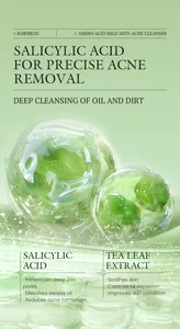 Close-up detail of Salicylic Acid and Tea Leaf Extract in anti-acne facial cleanser