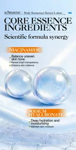 Détail montrant le niacinamide et l'hyaluronate de sodium dans la lotion corps KORMESIC