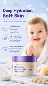 Détail de la crème hydratante lait et avoine pour le soin nourrissant de la peau de bébé.