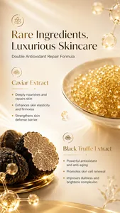 Close-up detail of caviar and black truffle extract for antioxidant luxury skincare serum