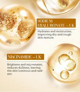 Detail view of serum ingredients Sodium Hyaluronate and Niacinamide for skin hydration.