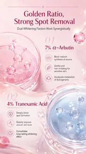 Detail-Infografik zu 7% Alpha-Arbutin und 4% Tranexamsäure zur gezielten Fleckenentfernung