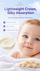 Texture détaillée de la crème visage bébé à l'avoine nourrissante sur la joue