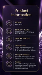 Product details and usage instructions for KORMESIC triple anti-aging face cream