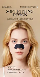 Deep cleaning bamboo charcoal nose pore strip showing a soft fitting design on model