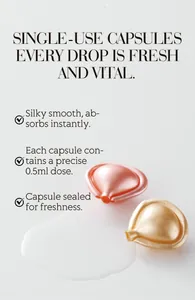 Close-up of facial serum capsules showing 0.5ml precise dose and silky texture