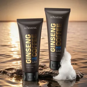 KORMESIC Ginseng Coffee 5-in-1 men's facial cleanser tubes with foam on sunset water