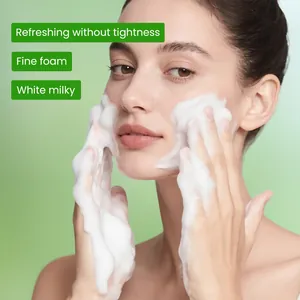 Refreshing salicylic acid acne facial cleanser with fine white foam texture on skin
